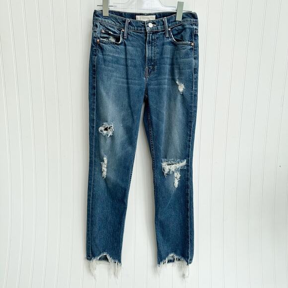 Mother Superior The Flirt Ankle Distressed Slim Jeans Blue Denim Womens 28 - Picture 8 of 13